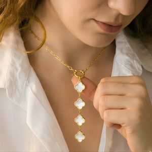 18K Gold Four Leaf Clover Necklace, Mother Of Pearl, Valentines Day Gift